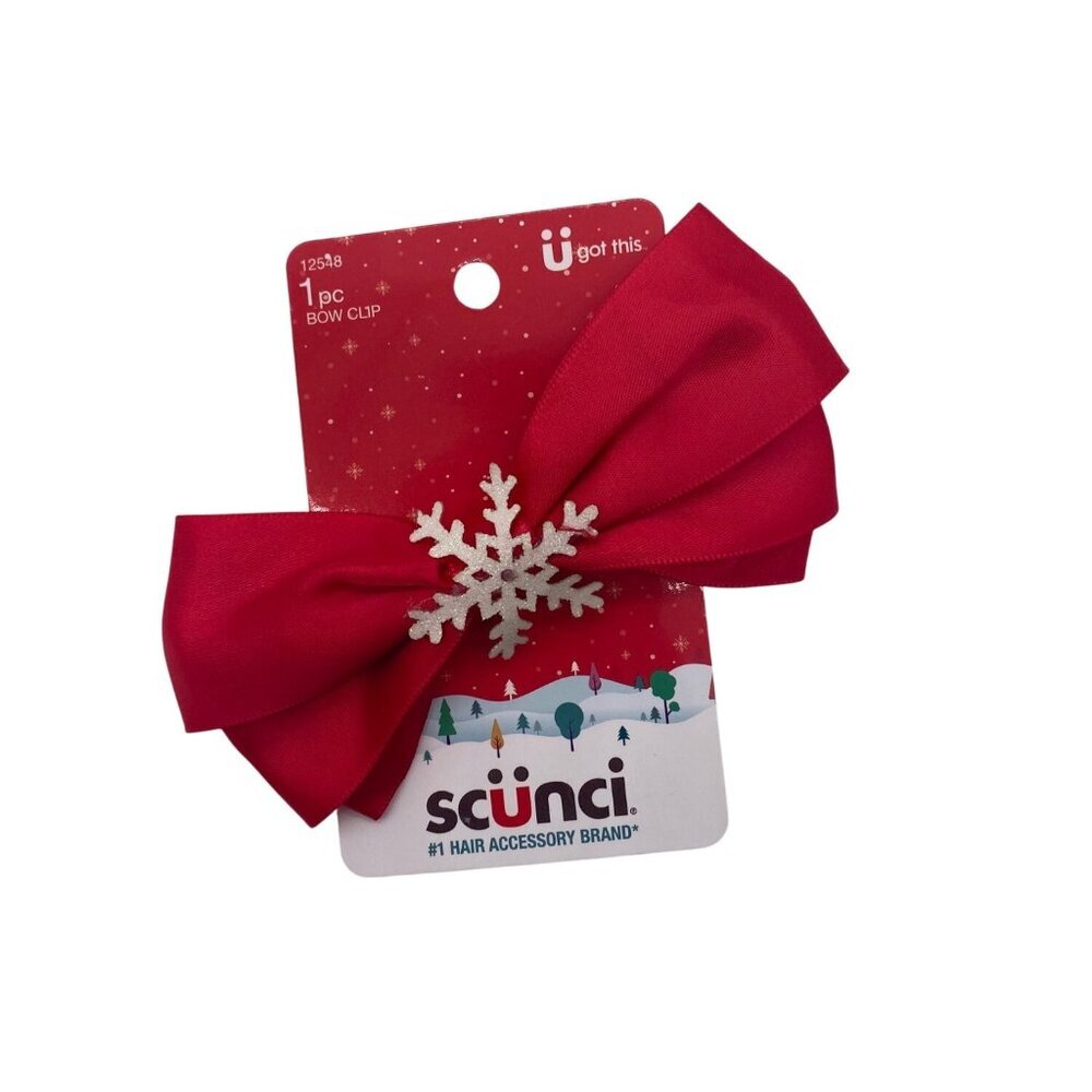 Scunci Winter Snowflake Hair Clip‎ Red & White Bow Tie Christmas Xmas 12548